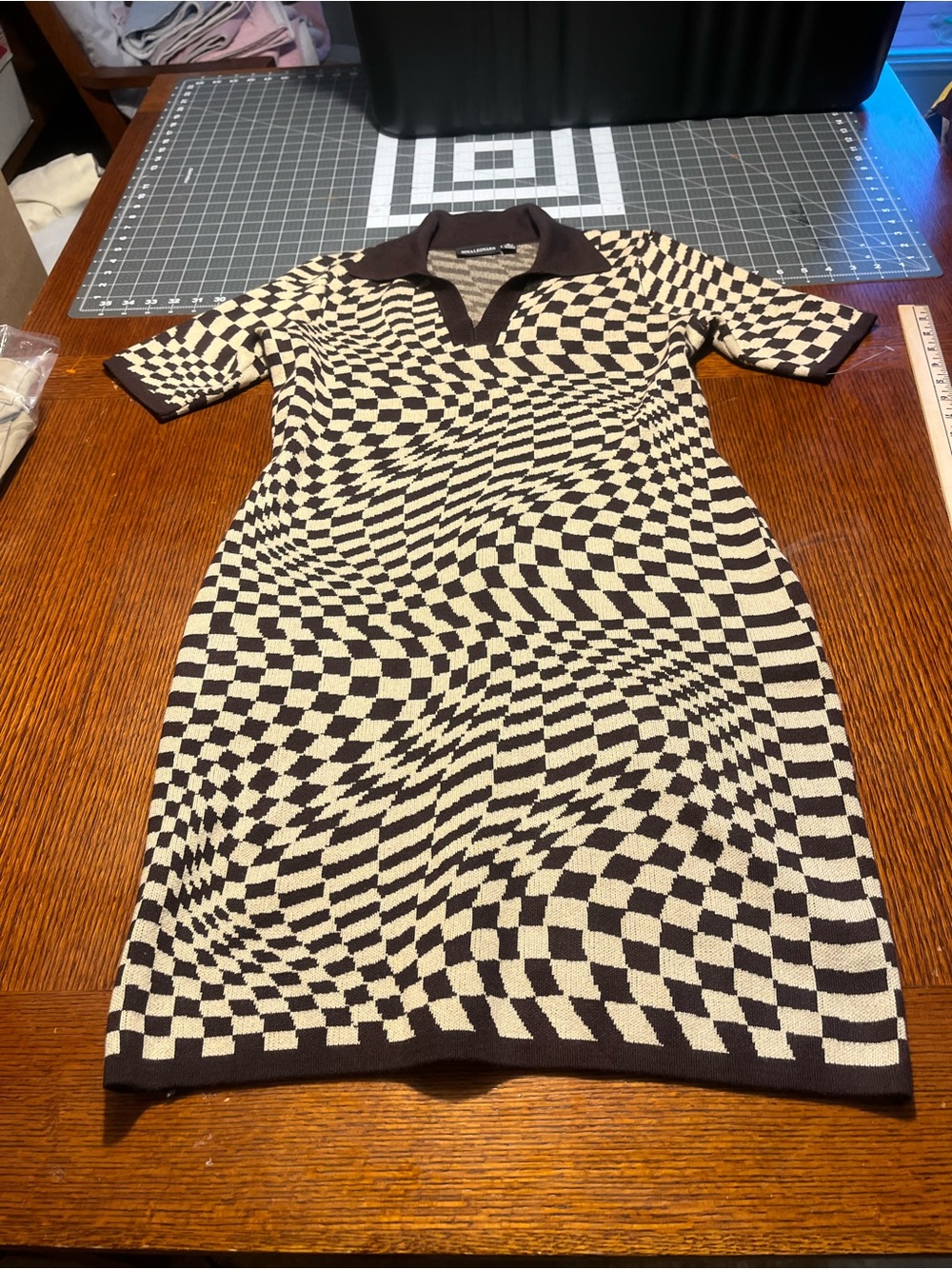 Brown & Cream Checker Knit Polo Dress NWOT